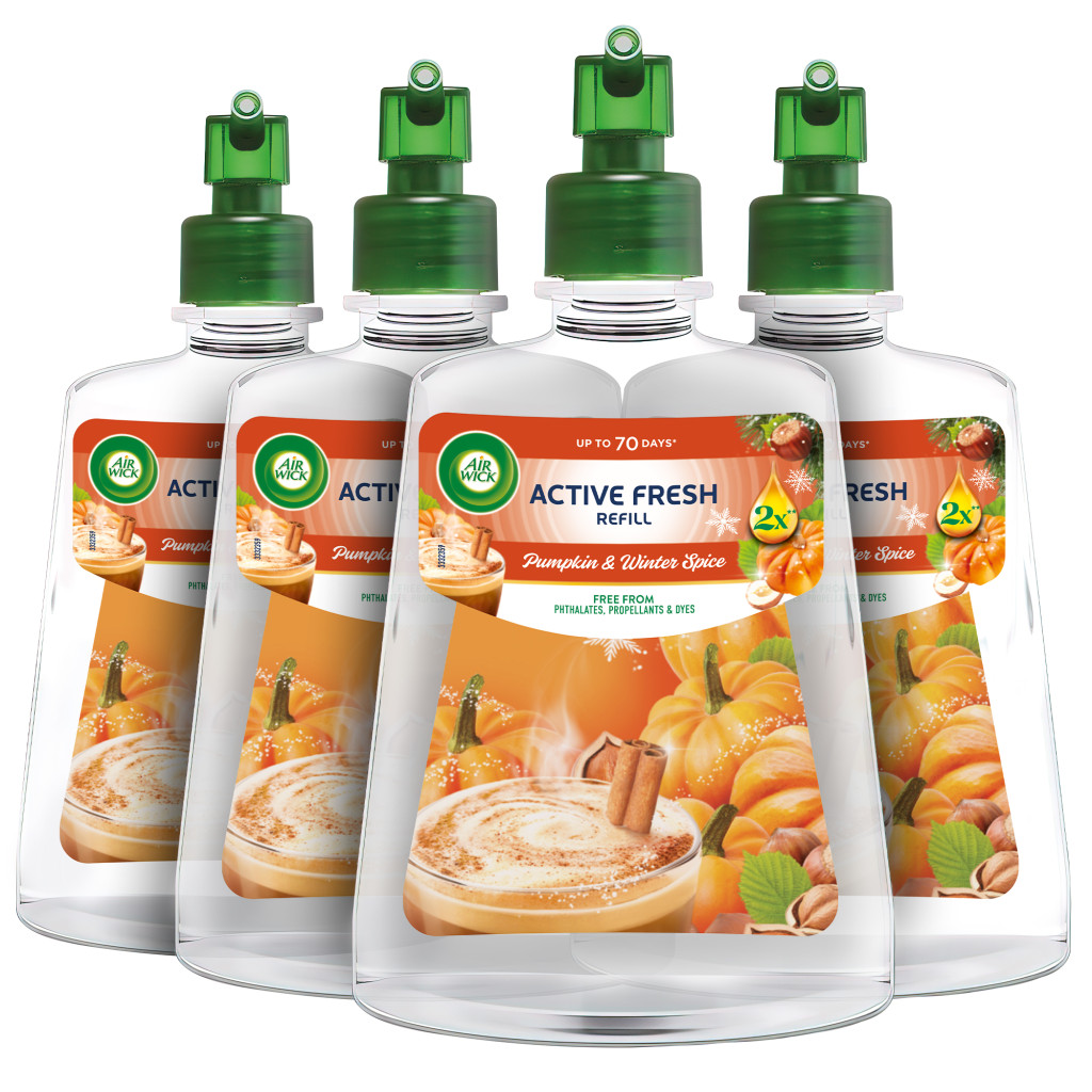 Air Wick Active Fresh Automata Légfrissítő spray utántöltő, Fűszeres sütőtök varázs (4x228 ml)