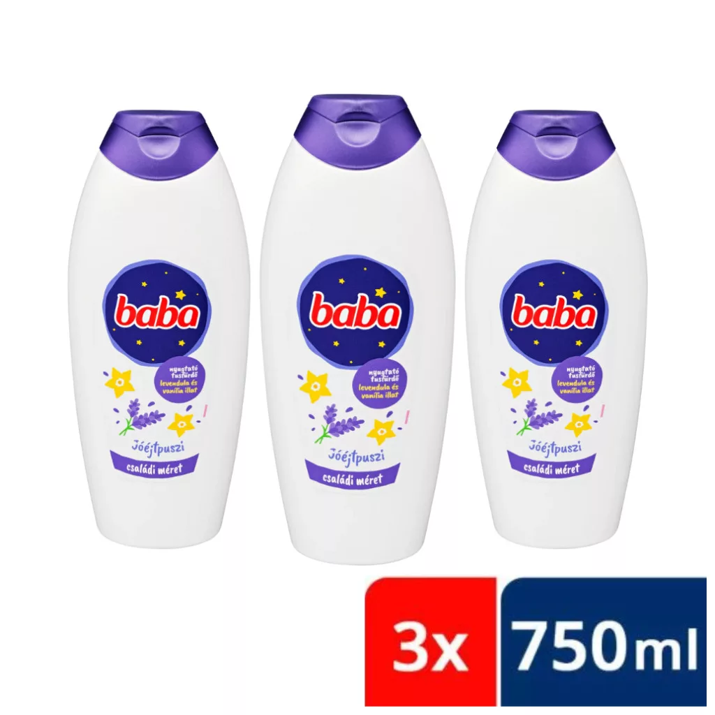 Baba nyugtató Jóéjtpuszi tusfürdő levendula és vanília illat (3x750 ml)