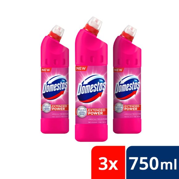 Domestos Extended Power fertőtlenítő hatású folyékony tisztítószer, pink (3x750 ml)