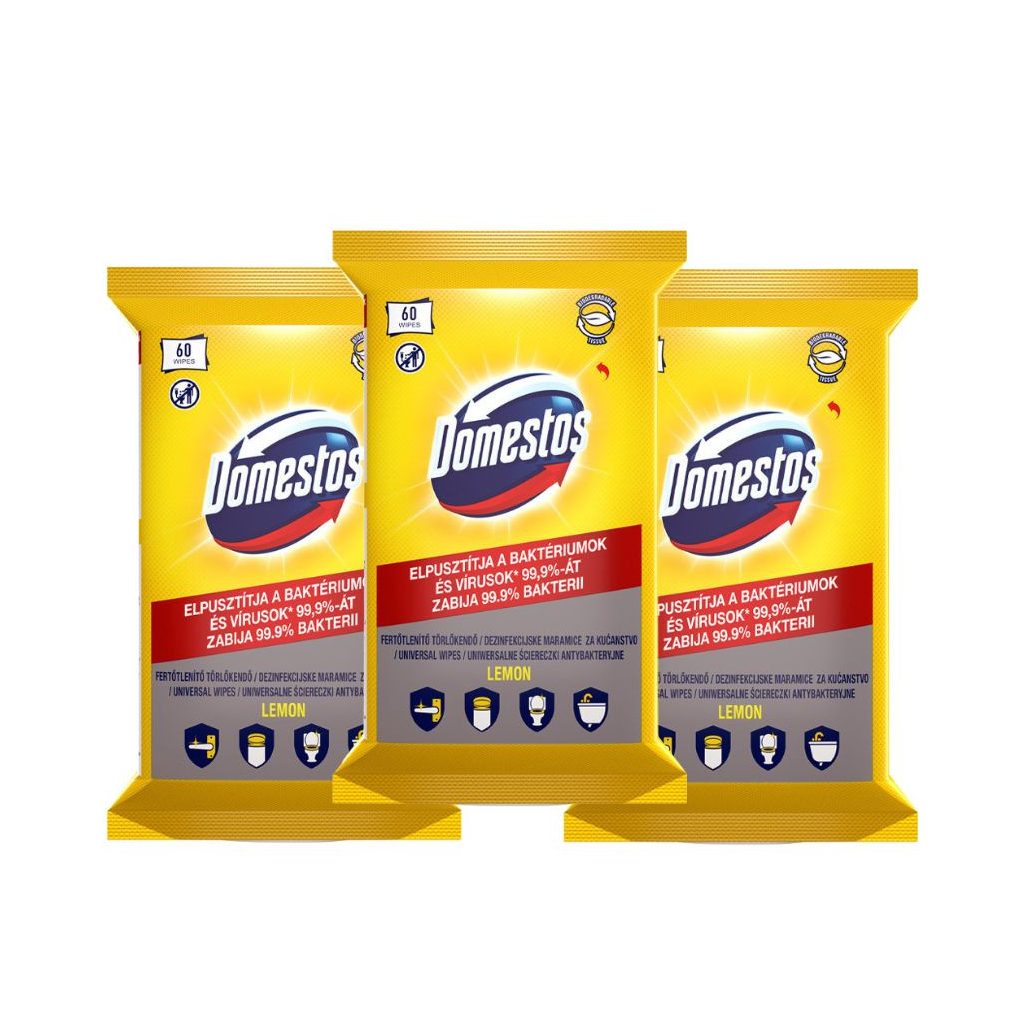 Domestos higiénikus törlőkendő citrom illattal (3x60 db)
