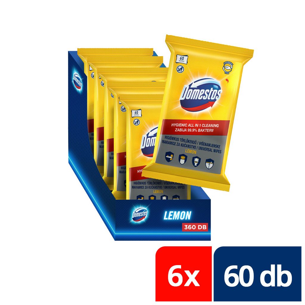 Domestos higiénikus törlőkendő citrom illattal (6x60 db)