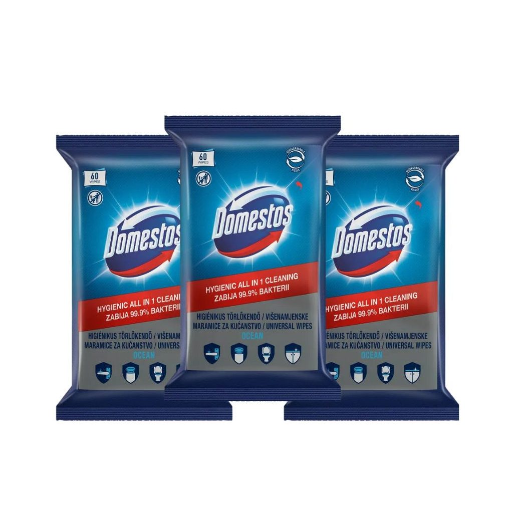 Domestos higiénikus törlőkendő óceán illattal (3x60 db)