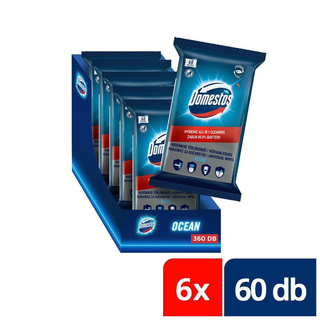Domestos higiénikus törlőkendő óceán illattal (6x60 db)