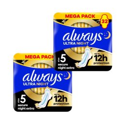   Always Ultra Secure Night Extra egészségügyi szárnyas betét, 5-ös méret (64 db)