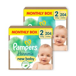   INGYENES SZÁLLÍTÁS - Pampers Harmonie pelenka 2, 4-8 kg, HAVI PELENKACSOMAG 408 db + ajándék New Baby törlőkendő
