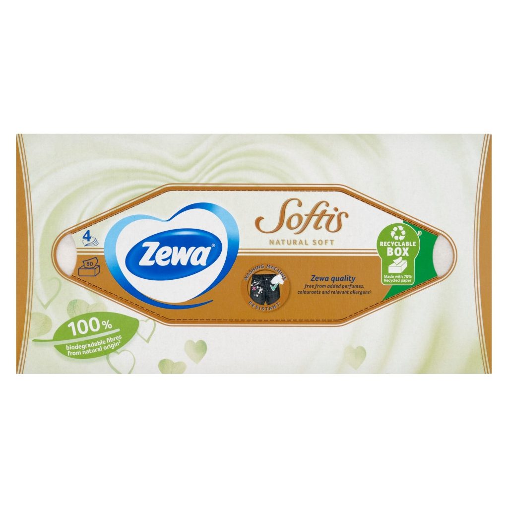 Zewa Softis Natural Soft 4 rétegű illatmentes dobozos papírzsebkendő (3x80 db)