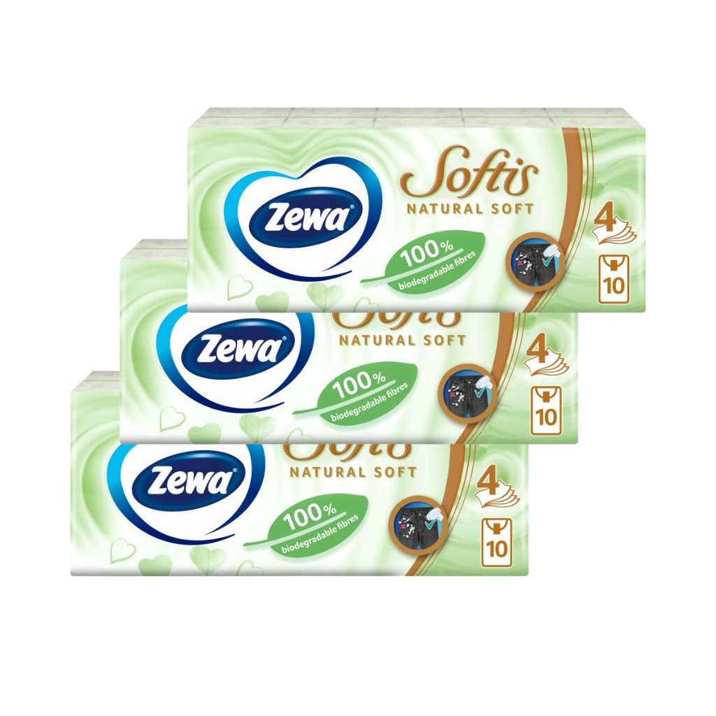 Zewa Softis Natural Soft 4 rétegű papírzsebkendő (3x10x9 db)
