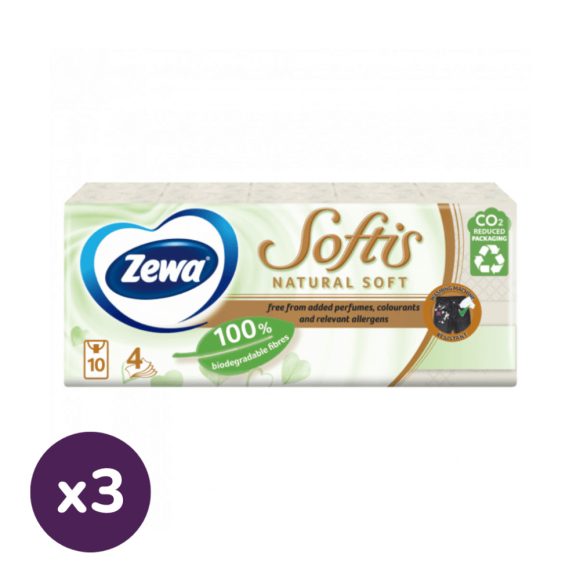 Zewa Softis Natural Soft 4 rétegű papírzsebkendő (3x10x9 db)