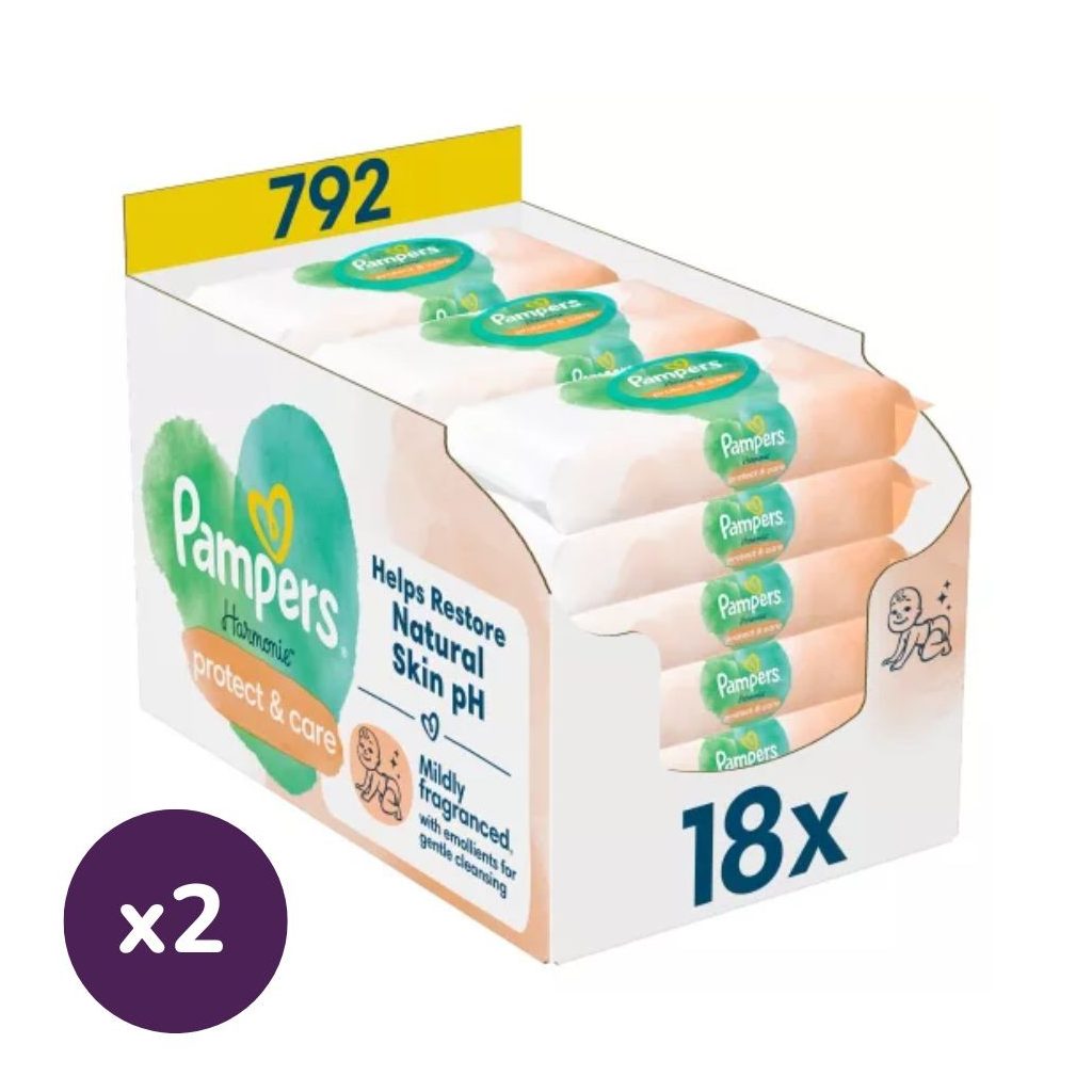 INGYENES SZÁLLÍTÁS - Pampers Harmonie Protect & Care nedves törlőkendő (2x18x44 db)