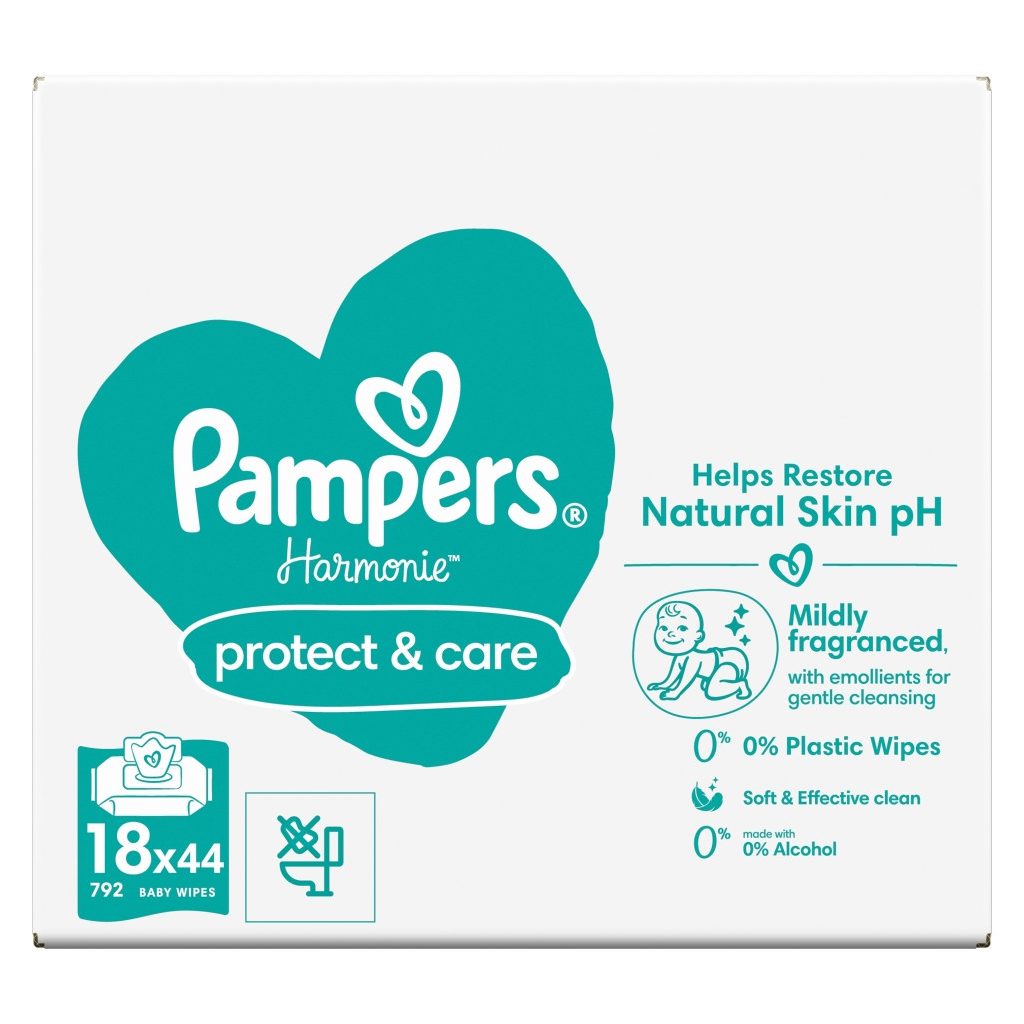 INGYENES SZÁLLÍTÁS - Pampers Harmonie Protect & Care nedves törlőkendő (2x18x44 db)