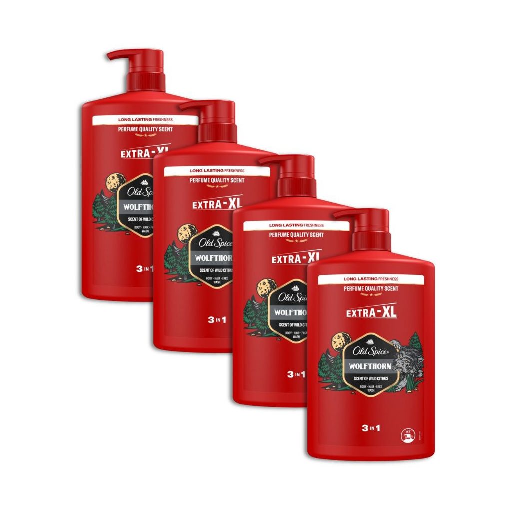 Old Spice Wolfthorn 3 az 1-ben Tusfürdő és Sampon (4x1000 ml)