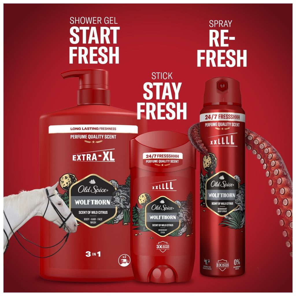 Old Spice Wolfthorn 3 az 1-ben Tusfürdő és Sampon (4x1000 ml)