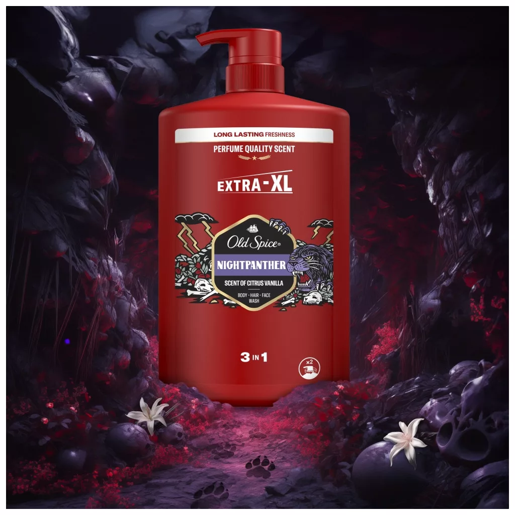 Old Spice Night Panther 3 az 1-ben Tusfürdő és Sampon (2x1000 ml)