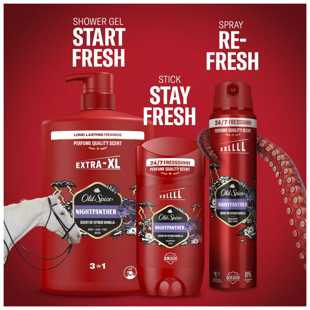 Old Spice Night Panther 3 az 1-ben Tusfürdő és Sampon (2x1000 ml)