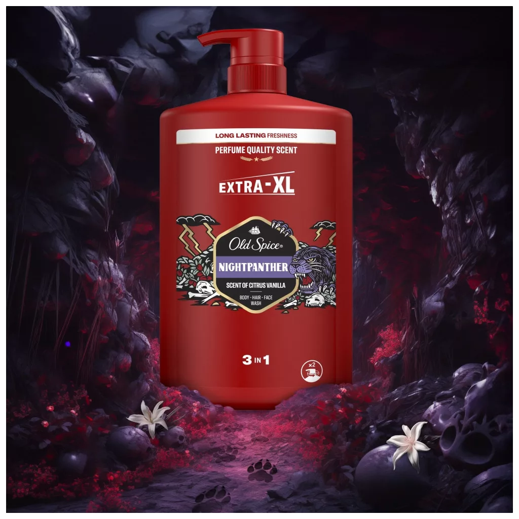 Old Spice Night Panther 3 az 1-ben Tusfürdő és Sampon (4x1000 ml)