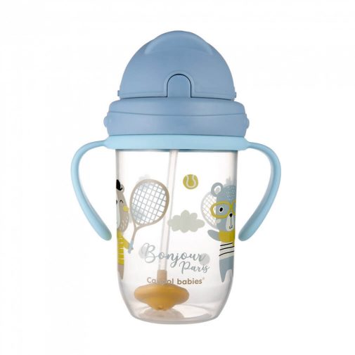 Canpol babies Cseppmentes szívószálas itatópohár nehezékkel, 270 ml, 6 hó+ (kék) + ajándék ülőpárna
