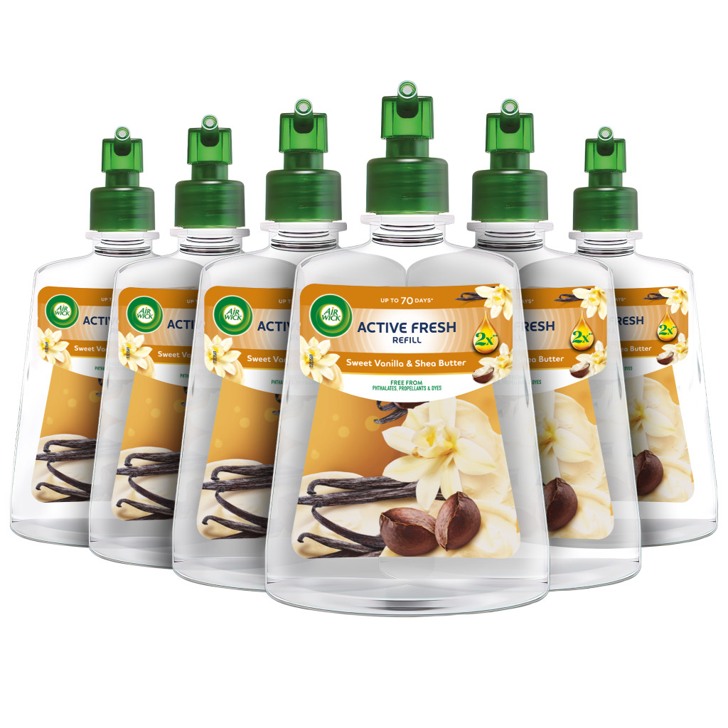 Air Wick Active Fresh Automata Légfrissítő spray utántöltő, Édes vanília és shea vaj (6x228 ml)