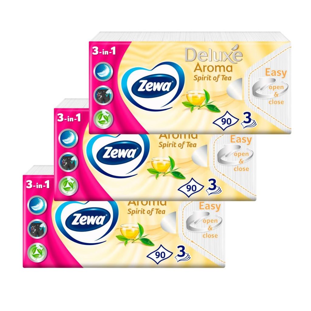 Zewa Deluxe Spirit of Tea 3 rétegű illatosított papírzsebkendő (3x90 db)