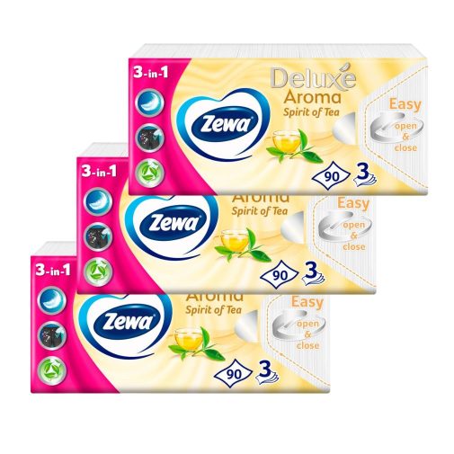 Zewa Deluxe Spirit of Tea 3 rétegű illatosított papírzsebkendő (3x90 db)