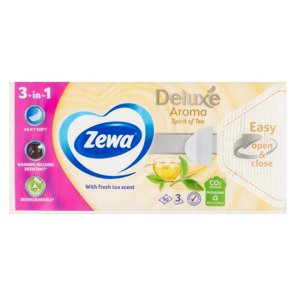 Zewa Deluxe Spirit of Tea 3 rétegű illatosított papírzsebkendő (3x90 db)