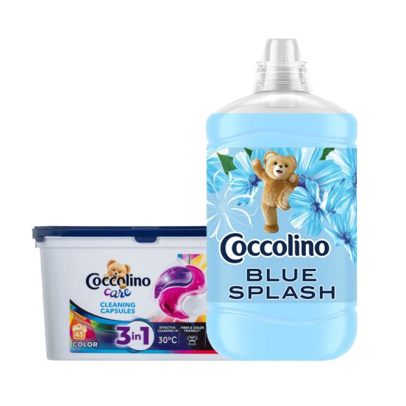 Coccolino Care mosókapszula havi mosás csomag Blue Splash öblítővel