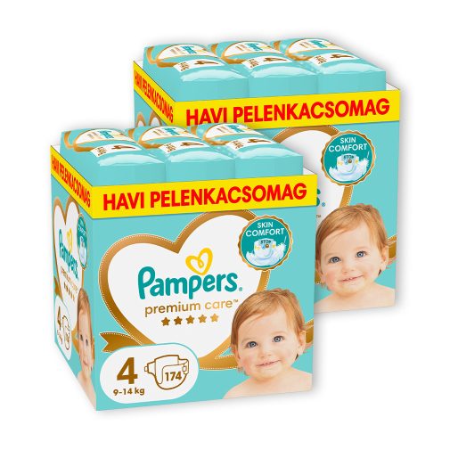 INGYENES SZÁLLÍTÁS - Pampers Premium Care pelenka 4, 9-14 kg, HAVI PELENKACSOMAG 1+1, 348 db