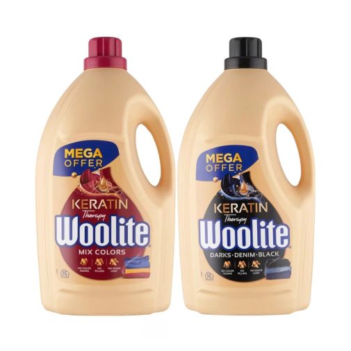 INGYENES SZÁLLÍTÁS - Woolite Keratin Therapy mosószer csomag színes és sötét ruhákhoz 2x4,5 liter (150 mosás)