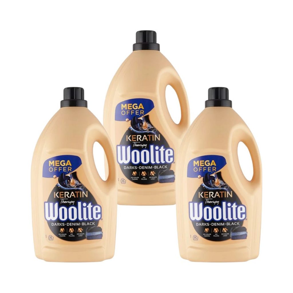 Woolite Keratin Therapy mosószer sötét ruhákhoz 3x4,5 liter (225 mosás)