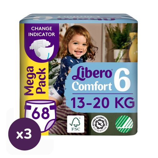 Libero Comfort 6 pelenka, 13-20 kg, MÁSFÉL HAVI PELENKACSOMAG 204 db