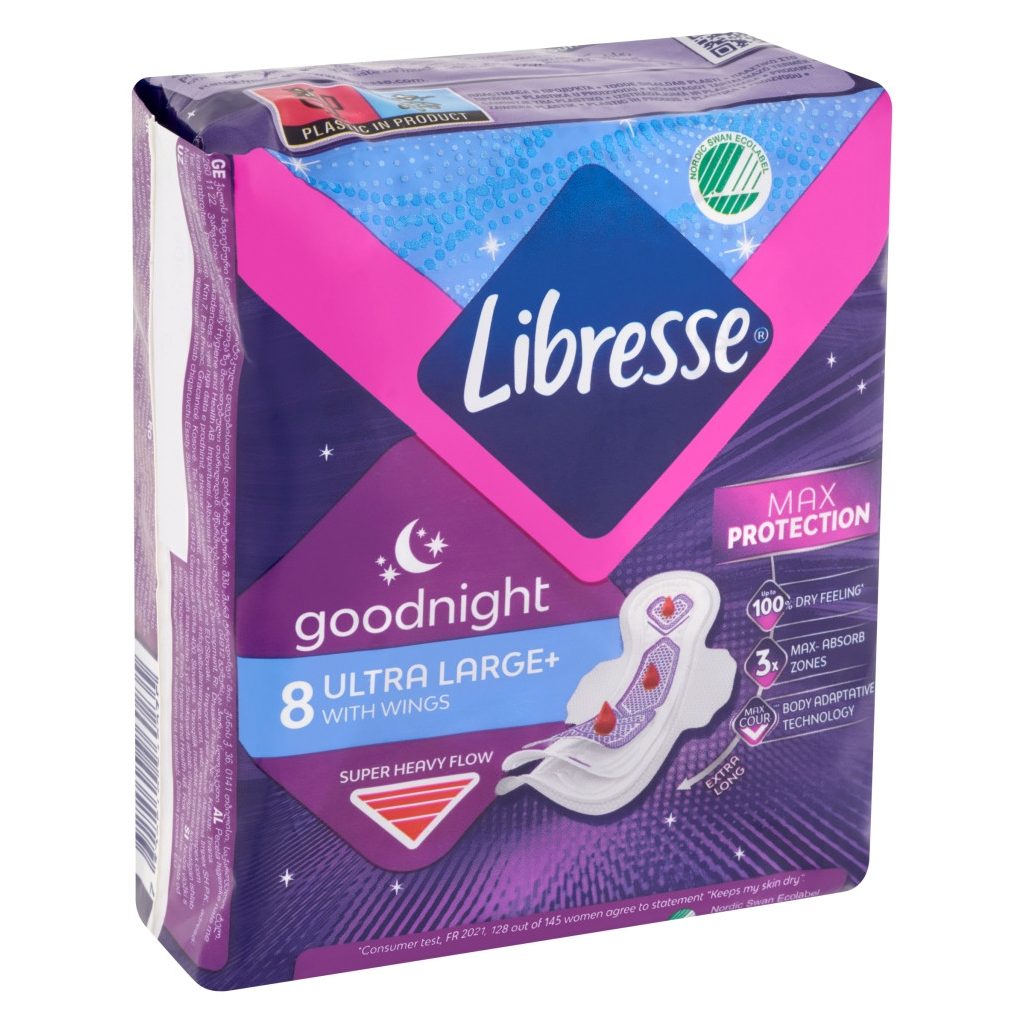 Libresse Ultra Large+ Goodnight szárnyas éjszakai egészségügyi betét (2x8 db)
