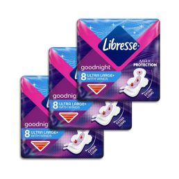   Libresse Ultra Large+ Goodnight szárnyas éjszakai egészségügyi betét (3x8 db)