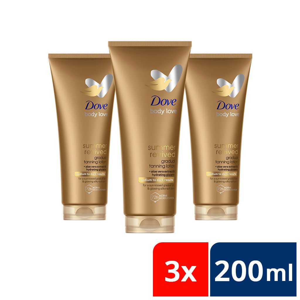 Dove DermaSpa Summer Revived önbarnító testápoló normál-sötét bőrre (3x200 ml)