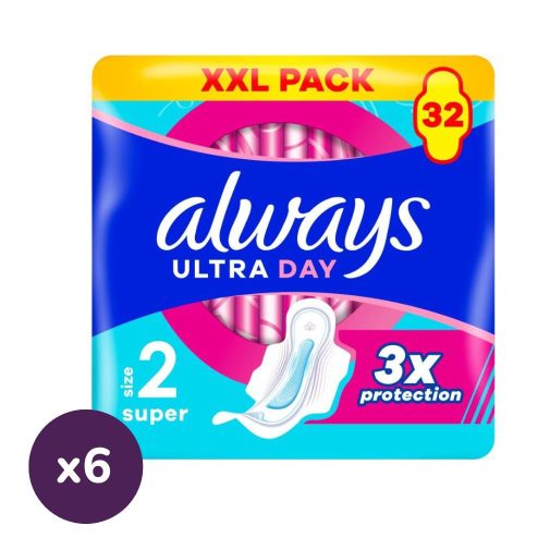 Always Ultra Day Super egészségügyi szárnyas betét, 2-es méret (6x32 db)