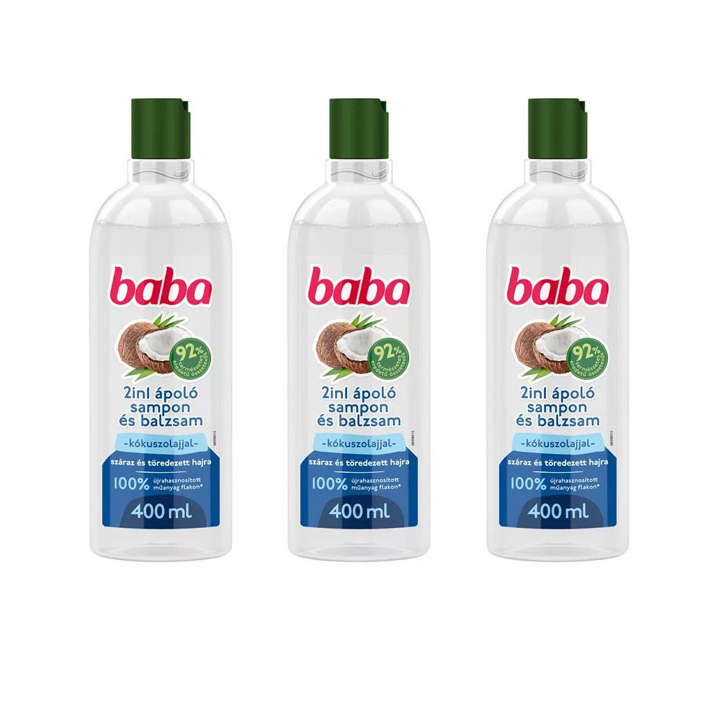 Baba 2in1 sampon és balzsam kókuszolajjal száraz és töredezett hajra 3x400 ml