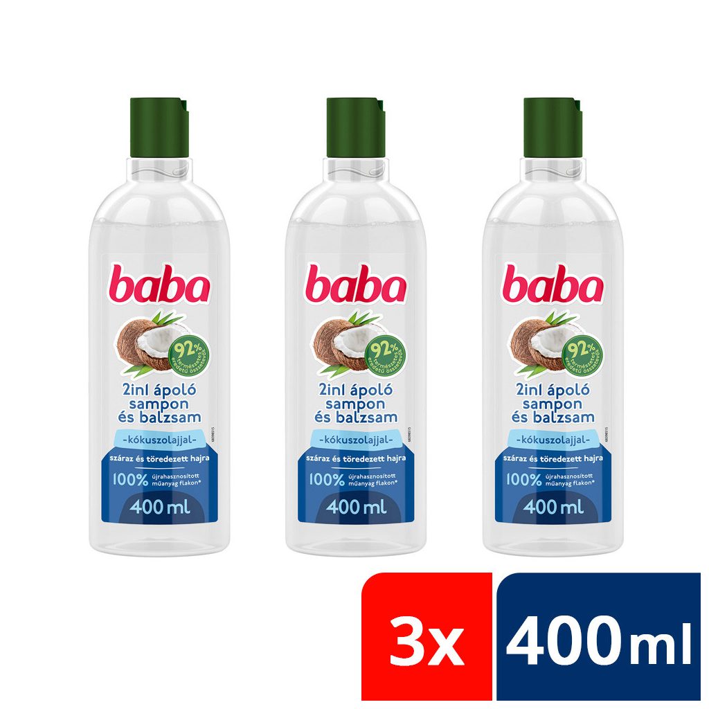 Baba 2in1 sampon és balzsam kókuszolajjal száraz és töredezett hajra 3x400 ml