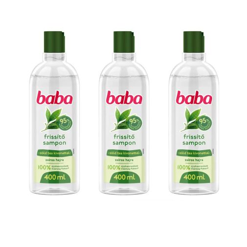Baba sampon zöld tea kivonattal zsíros hajra 3x400 ml + ajándék törölköző