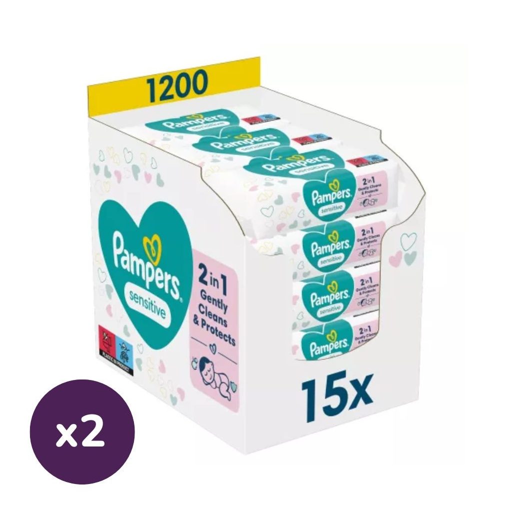 INGYENES SZÁLLÍTÁS - Pampers Sensitive nedves törlőkendő (2x15x80 db)