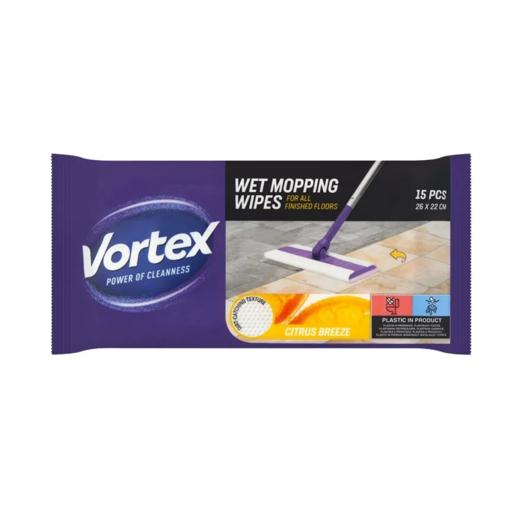 VORTEX Nedvesfelmosó törlőkendő citrom illattal (4x15 db)