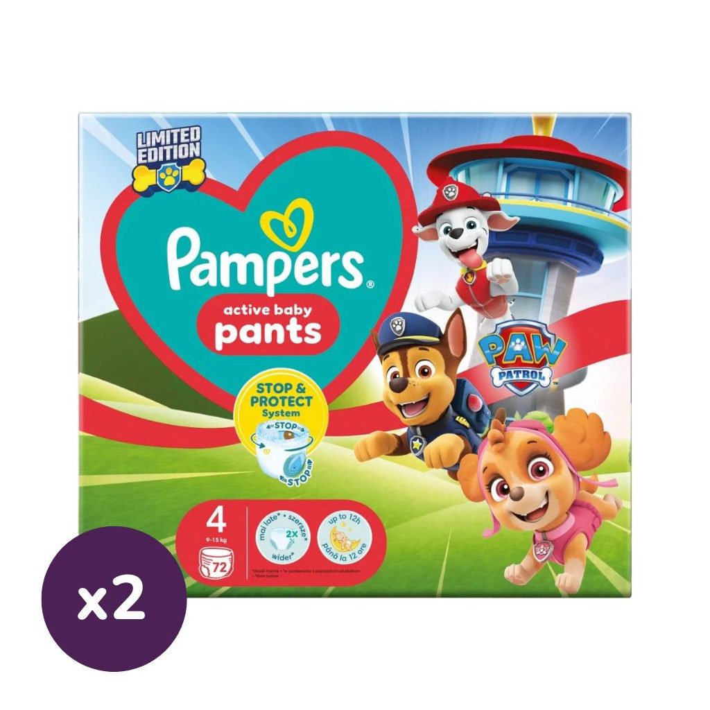 Pampers Active Baby Pants Mancs Őrjárat bugyipelenka 4, 9-15 kg, HAVI PELENKACSOMAG 1+1, 144 db