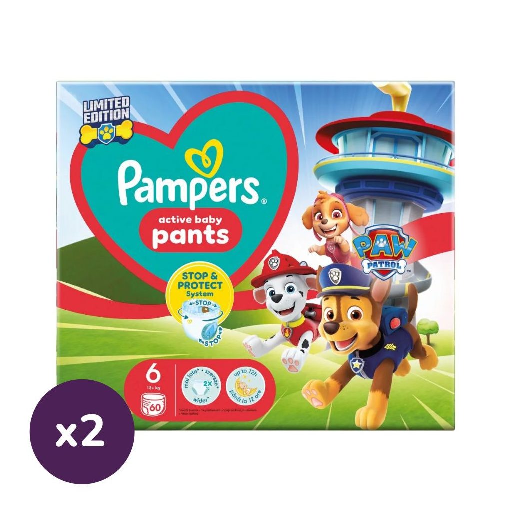Pampers Active Baby Pants Mancs Őrjárat bugyipelenka 6, 13+ kg, HAVI PELENKACSOMAG 1+1, 120 db