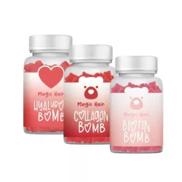   Magic Hair ragyogó haj és bőr gumivitamin csomag (Collagen Bomb + Hylauron Bomb + Biotin Bomb) csomag