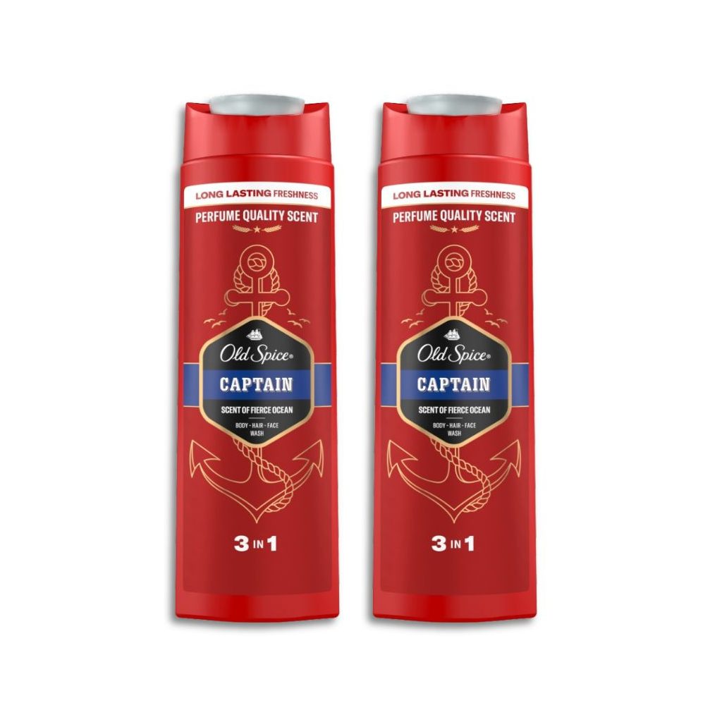 Old Spice Captain 3 az 1-ben tusfürdő és sampon férfiaknak (2x400 ml)