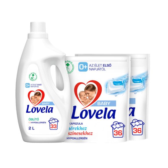 INGYENES SZÁLLÍTÁS - Lovela Baby kapszula csomag : Lovela Baby mosókapszula 2x36 db +  Lovela Baby öblítő 2 liter