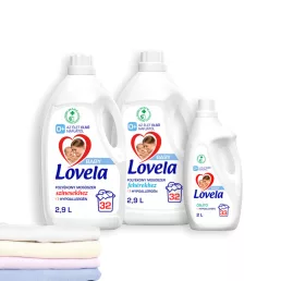   Lovela Baby mosószer fehér ruhákhoz 2,9 liter + mosószer színes ruhákhoz 2,9 liter + öblítő 2 liter