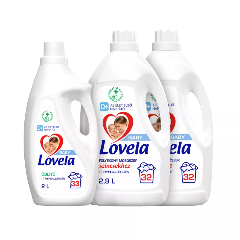 Lovela Baby mosószer fehér ruhákhoz 2,9 liter + mosószer színes ruhákhoz 2,9 liter + öblítő 2 liter