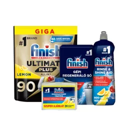   Finish Ultimate Plus citromos mega csomag 90 kapszulával, öblítővel, tisztítófolyadékkal és sóval