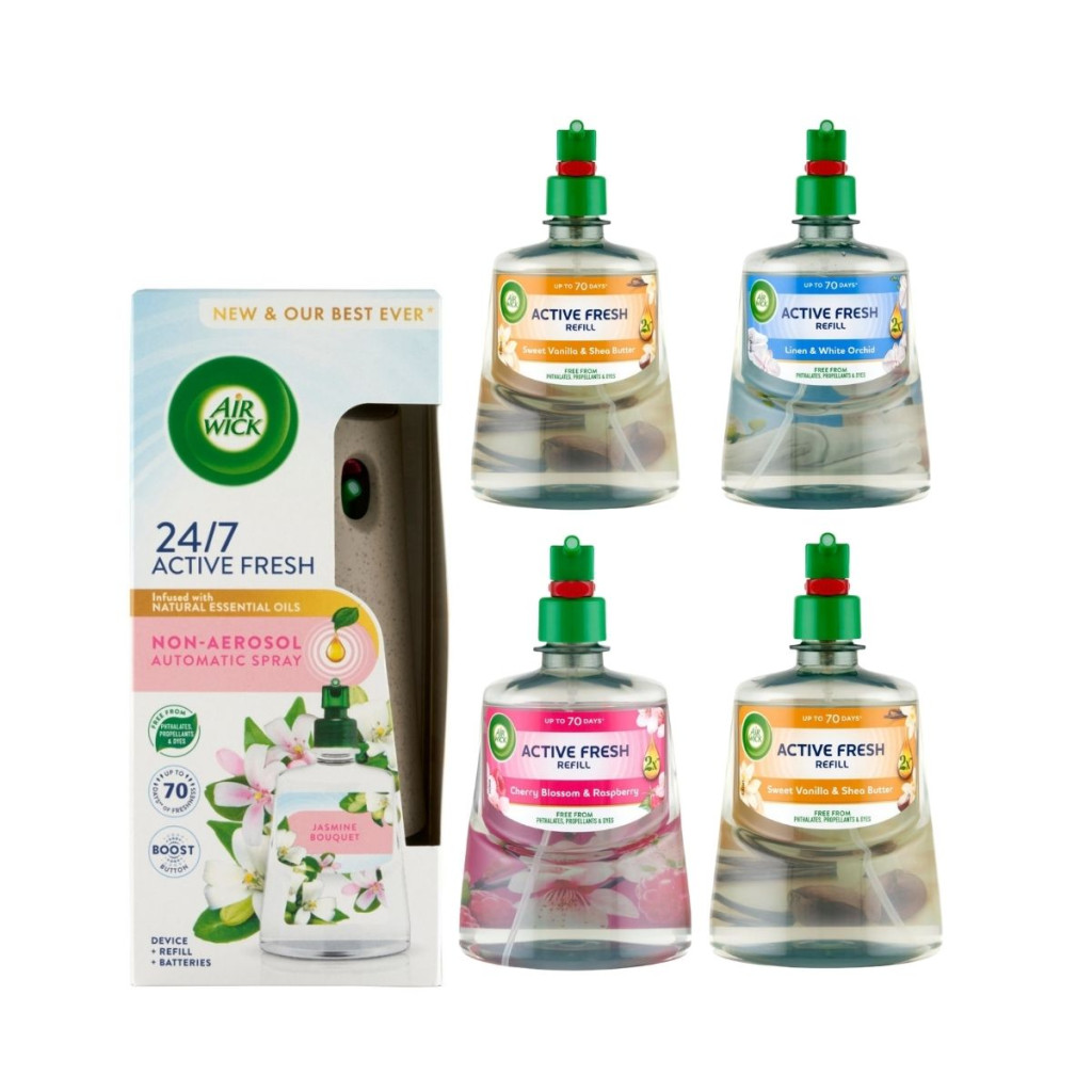 Air Wick Active Fresh Légfrissítő csomag: készülék és 4 db különböző illatú utántöltő (4x228 ml)