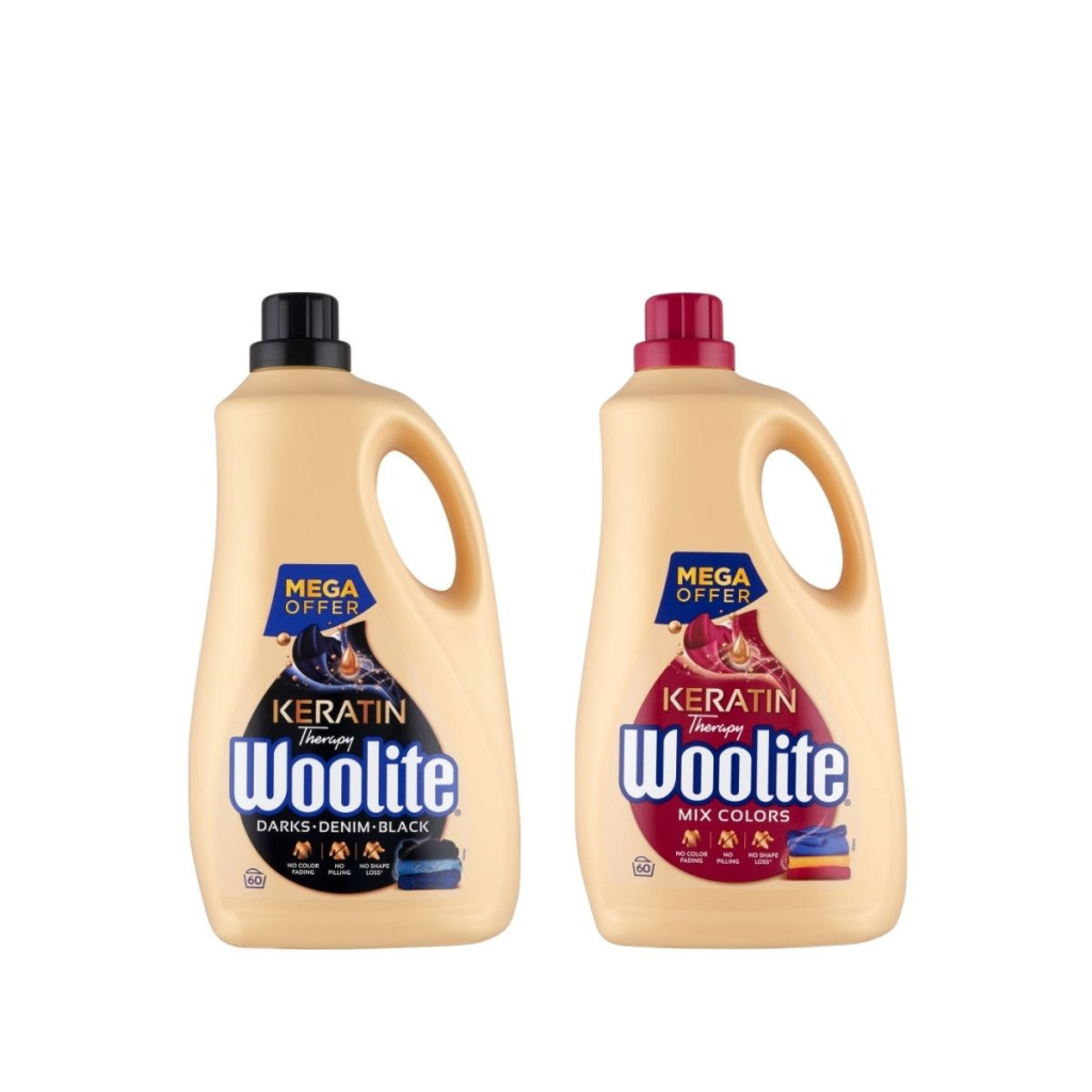 Woolite Keratin Therapy mosószer csomag színes és sötét ruhákhoz 2 x 3.6 l (120 mosás)