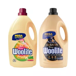   INGYENES SZÁLLÍTÁS - Woolite Keratin Therapy Fruity 2x4,5 literes mosószer csomag színes és sötét ruhákhoz (150 mosás)