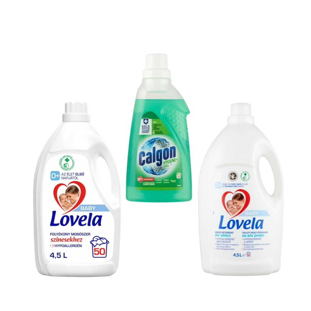 INGYENES SZÁLLÍTÁS - Lovela Baby folyékony mosószer színes és fehér ruhákhoz + Calgon fertőtlenítő vízlágyító gél